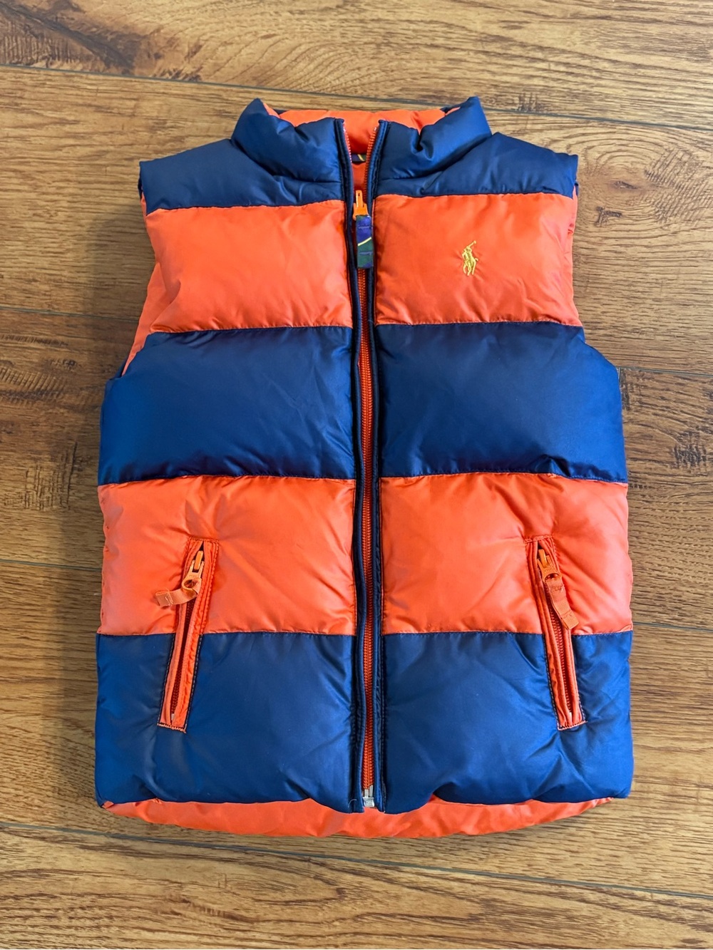 Ralph Lauren Boys 6X Reversible Puffer Vest Navy Orange Pony Crest
